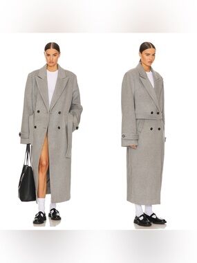 NWT HELSA Bold Shoulder Long Coat in Grey